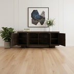 80" Dark Brown Distressed Solid Wood Sideboard Soft Close with Four Doors