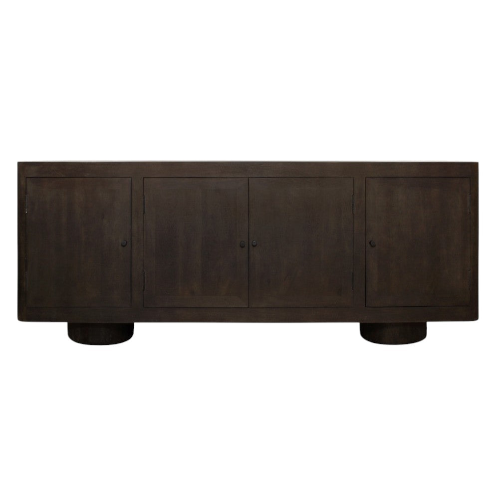 80" Dark Brown Distressed Solid Wood Sideboard Soft Close with Four Doors