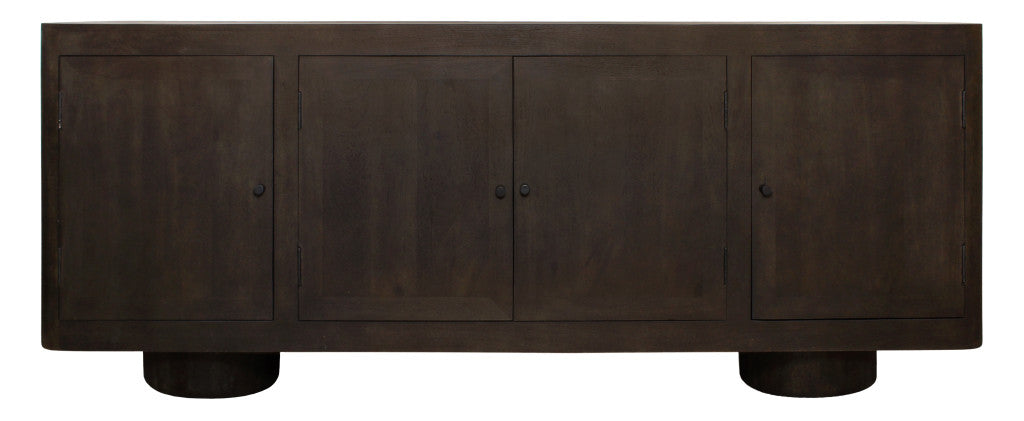 80" Dark Brown Distressed Solid Wood Sideboard Soft Close with Four Doors