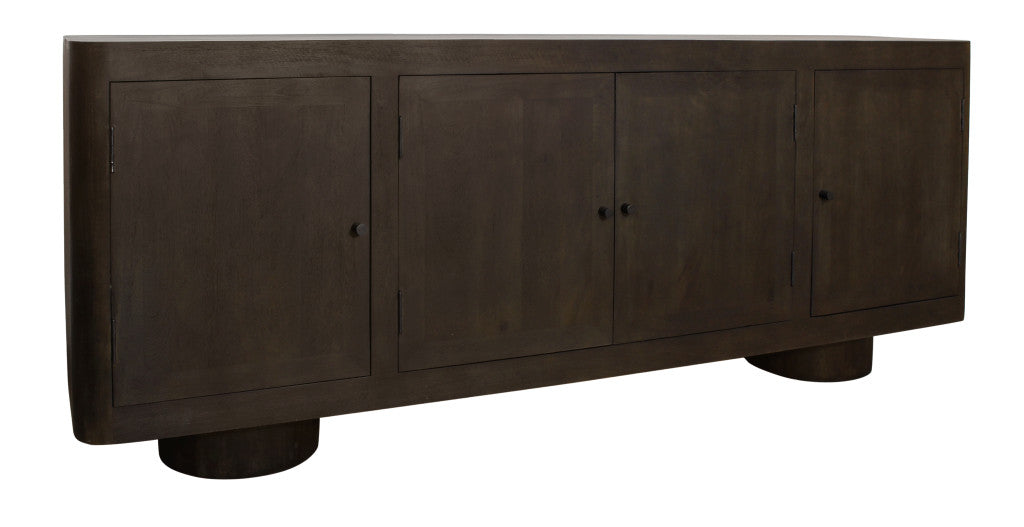 80" Dark Brown Distressed Solid Wood Sideboard Soft Close with Four Doors