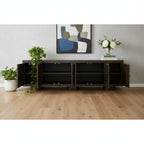 108" Dark Brown Distressed Solid Wood Sideboard Soft Close with Six Doors