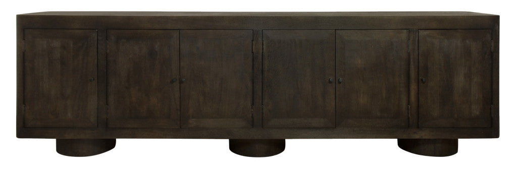 108" Dark Brown Distressed Solid Wood Sideboard Soft Close with Six Doors