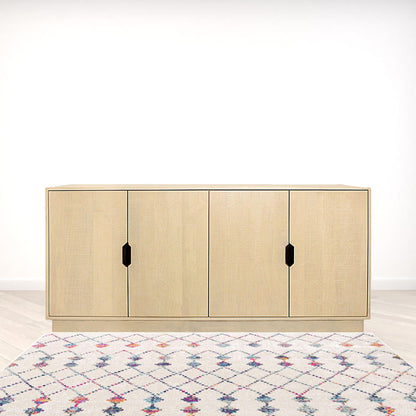 72" Natural Distressed Solid Wood Carved Geometric Sideboard with Four Doors