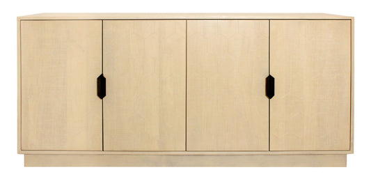 72" Natural Distressed Solid Wood Carved Geometric Sideboard with Four Doors