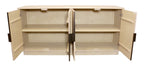 72" Natural Distressed Solid Wood Carved Geometric Sideboard with Four Doors
