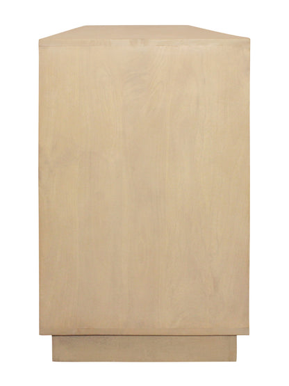 72" Natural Distressed Solid Wood Carved Geometric Sideboard with Four Doors