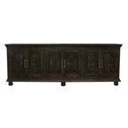 103" Black Distressed Solid Wood Carved Floral Sideboard with Six Doors