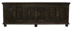 103" Black Distressed Solid Wood Carved Floral Sideboard with Six Doors