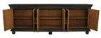 103" Black Distressed Solid Wood Carved Floral Sideboard with Six Doors
