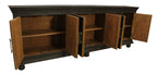 103" Black Distressed Solid Wood Carved Floral Sideboard with Six Doors