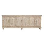 103" Antiqued White Distressed Solid Wood Carved Floral Sideboard with Six Doors