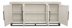 76" Antiqued White Distressed Solid Wood Carved Geometric Sideboard with Four Doors