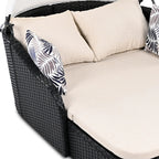 48" Black Rattan and Cushions Patio Daybed with Toss Pillows