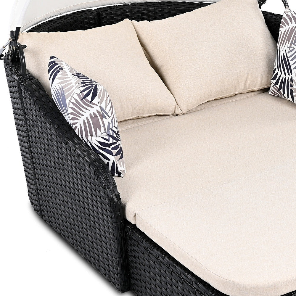 48" Black Rattan and Cushions Patio Daybed with Toss Pillows