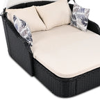 48" Black Rattan and Cushions Patio Daybed with Toss Pillows