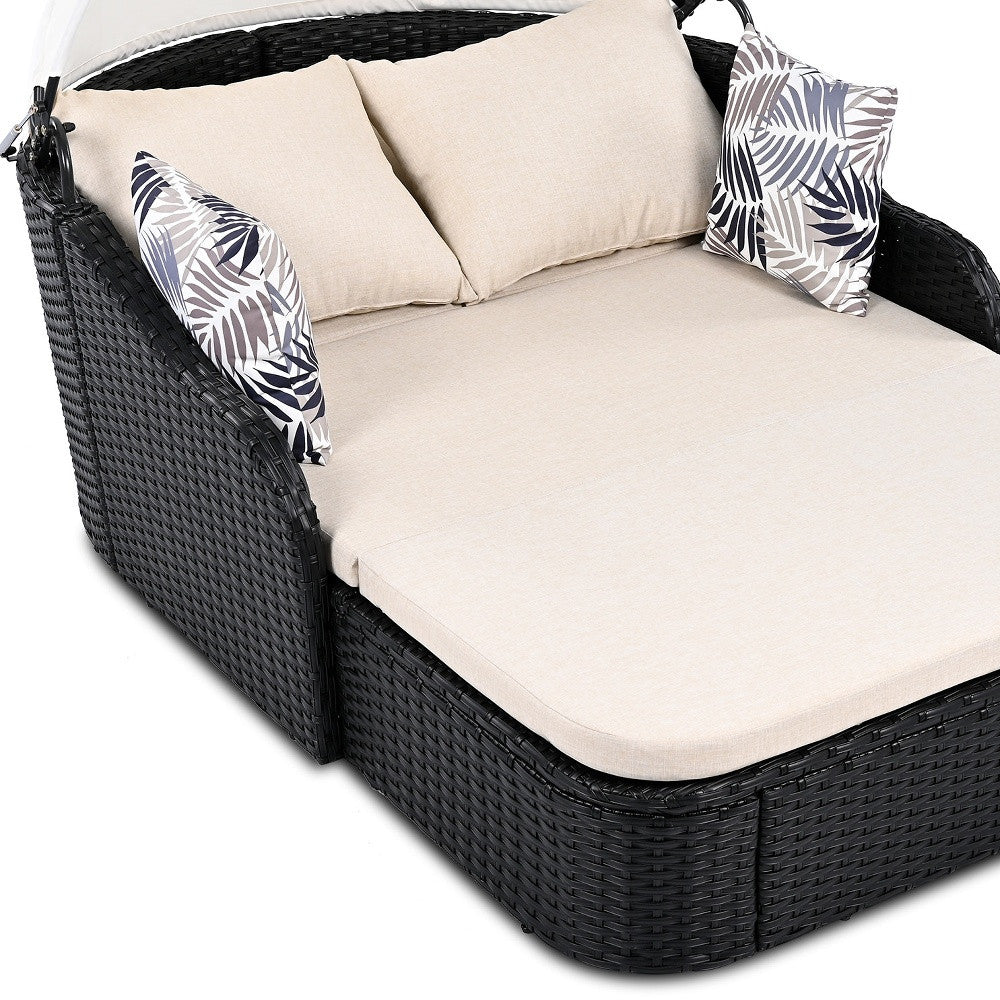 48" Black Rattan and Cushions Patio Daybed with Toss Pillows