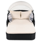 48" Black Rattan and Cushions Patio Daybed with Toss Pillows