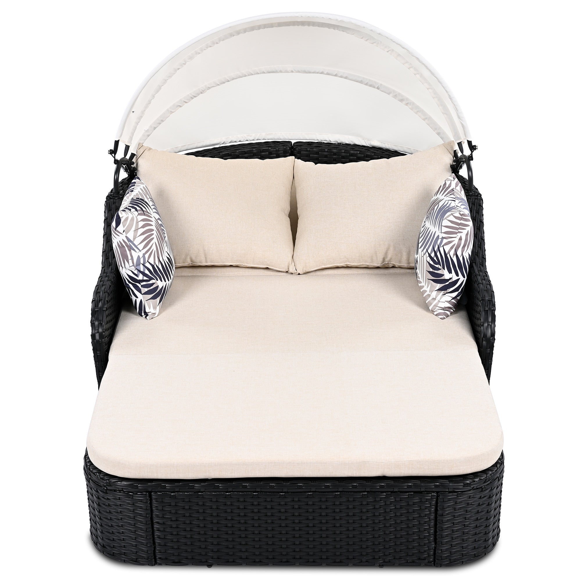 48" Black Rattan and Cushions Patio Daybed with Toss Pillows