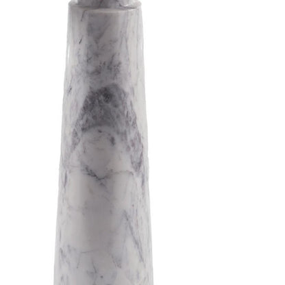 22" Silver and White Aluminum and Marble Pedestal End Table