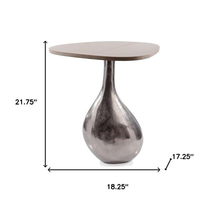 22" Silver And Beige Cast Aluminum And Marble Pedestal End Table