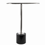 22" Smoky Black and Silver Aluminum Glass and Marble Pedestal End Table
