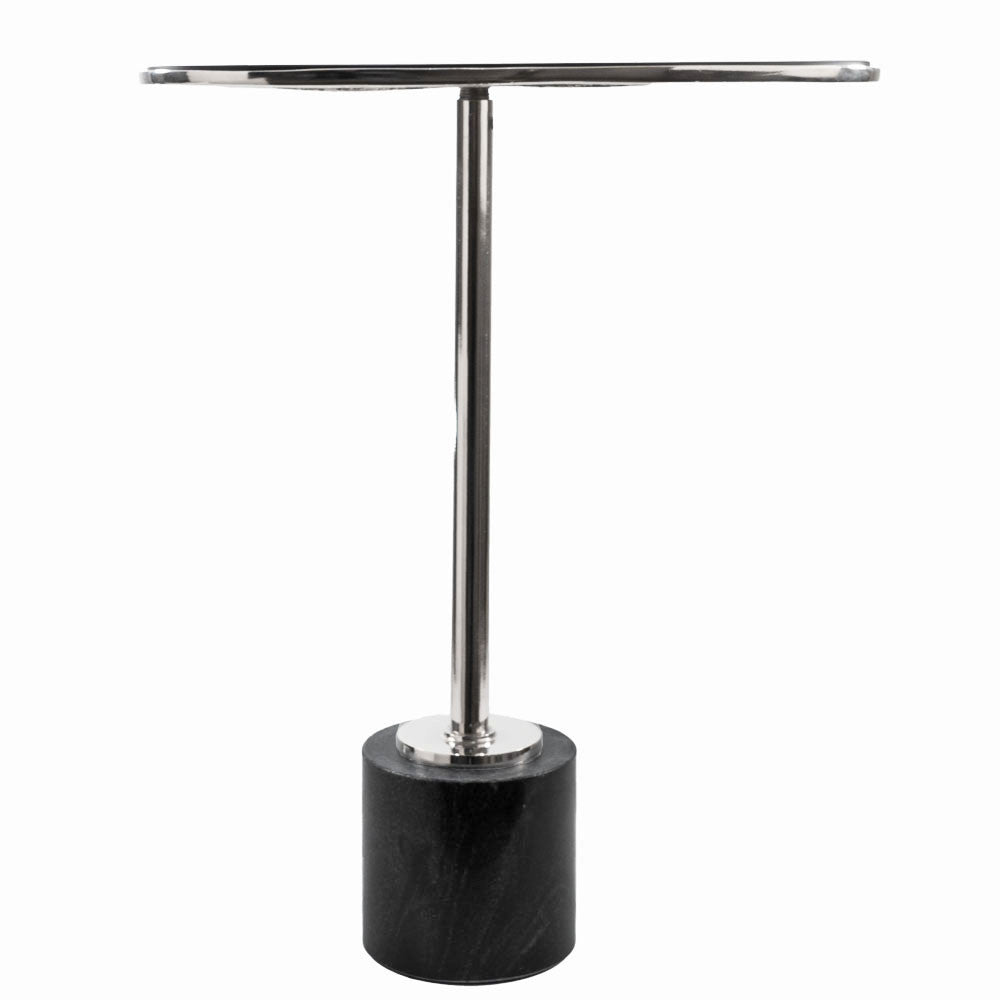 22" Smoky Black and Silver Aluminum Glass and Marble Pedestal End Table