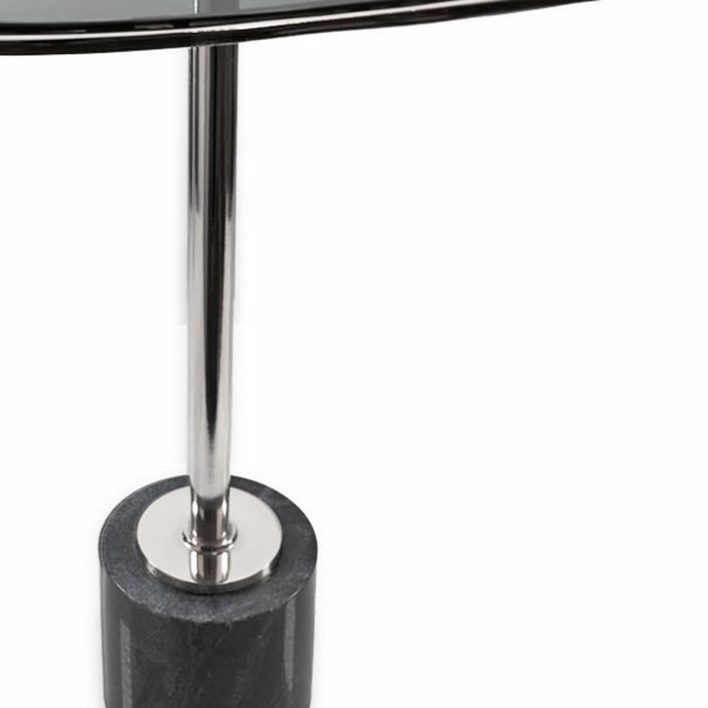 22" Smoky Black and Silver Aluminum Glass and Marble Pedestal End Table