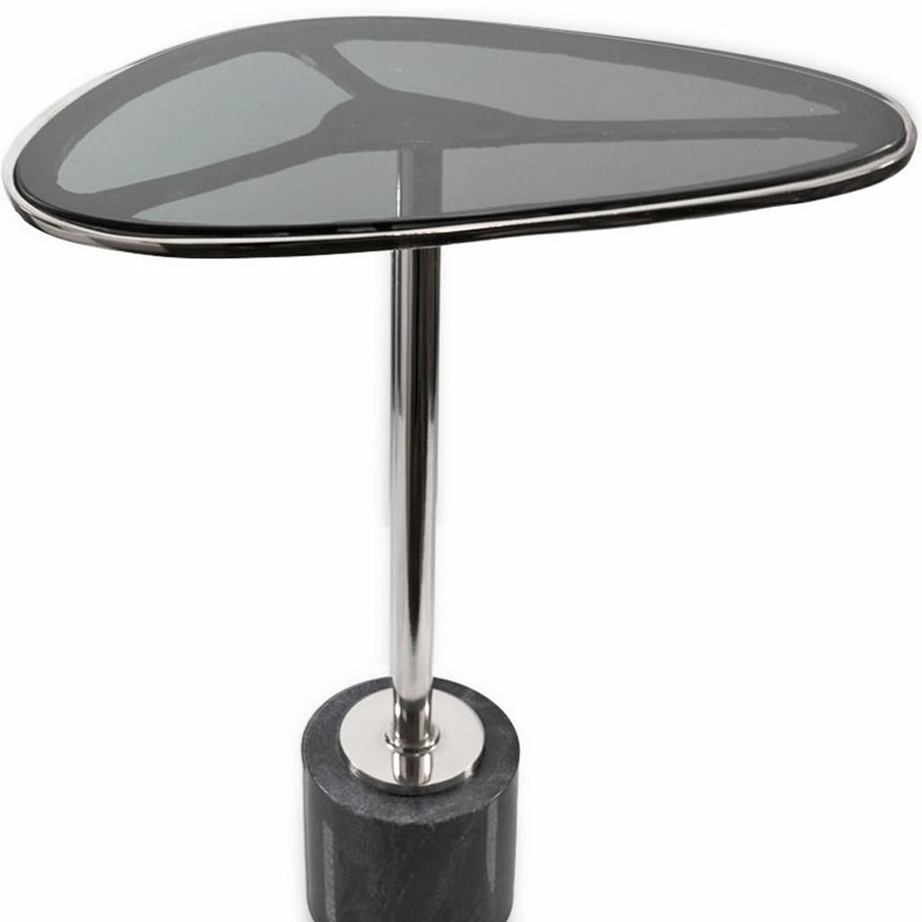 22" Smoky Black and Silver Aluminum Glass and Marble Pedestal End Table