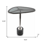 22" Smoky Black and Silver Aluminum Glass and Marble Pedestal End Table
