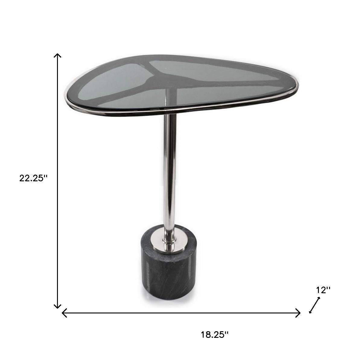 22" Smoky Black and Silver Aluminum Glass and Marble Pedestal End Table
