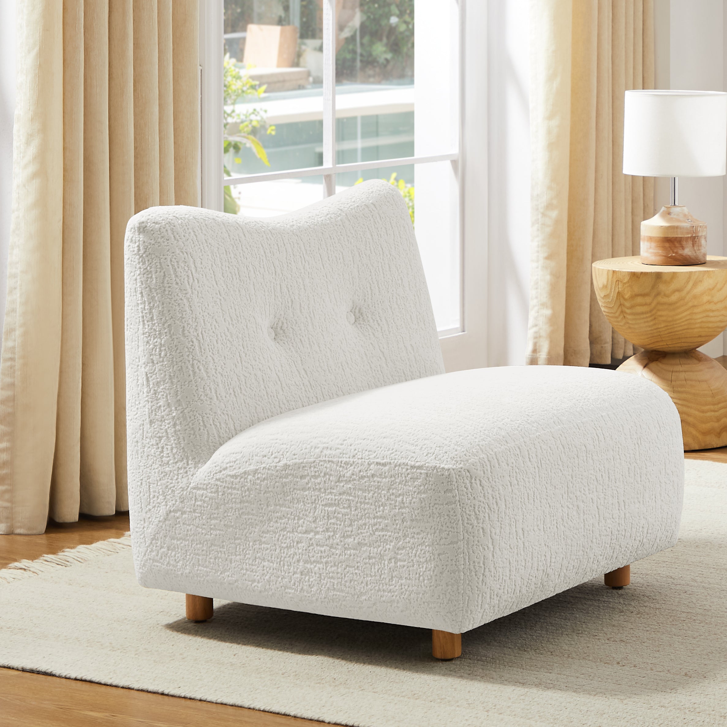 31" White and Natural Fabric Side Chair