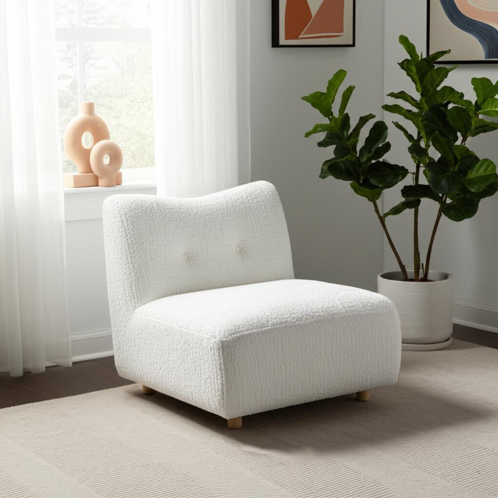 31" White and Natural Fabric Side Chair