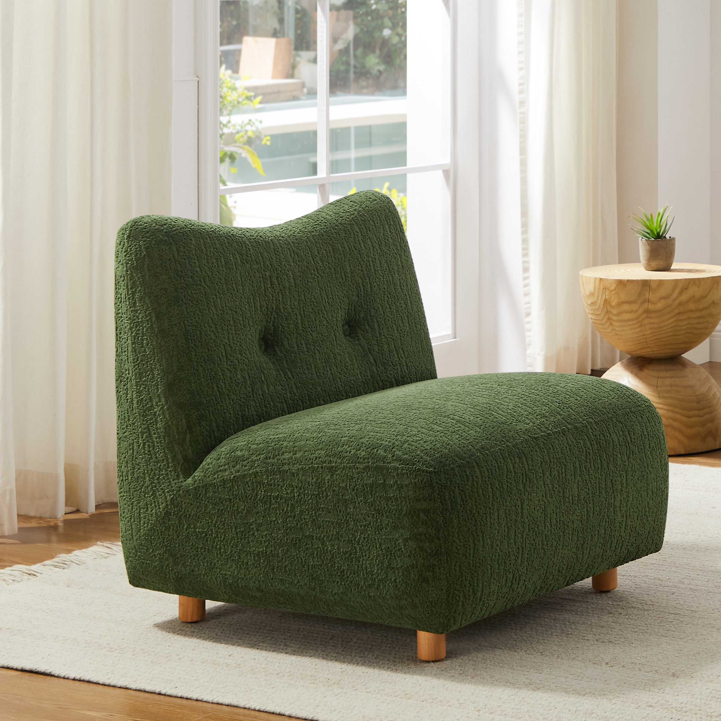 31" Green and Natural Fabric Side Chair