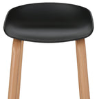 Set of Two Black and Natural Heavy Duty Plastic and Wood Backless Bar Height Bar Chairs