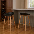 Set of Two Black and Natural Heavy Duty Plastic and Wood Backless Bar Height Bar Chairs