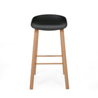 Set of Two Black and Natural Heavy Duty Plastic and Wood Backless Bar Height Bar Chairs