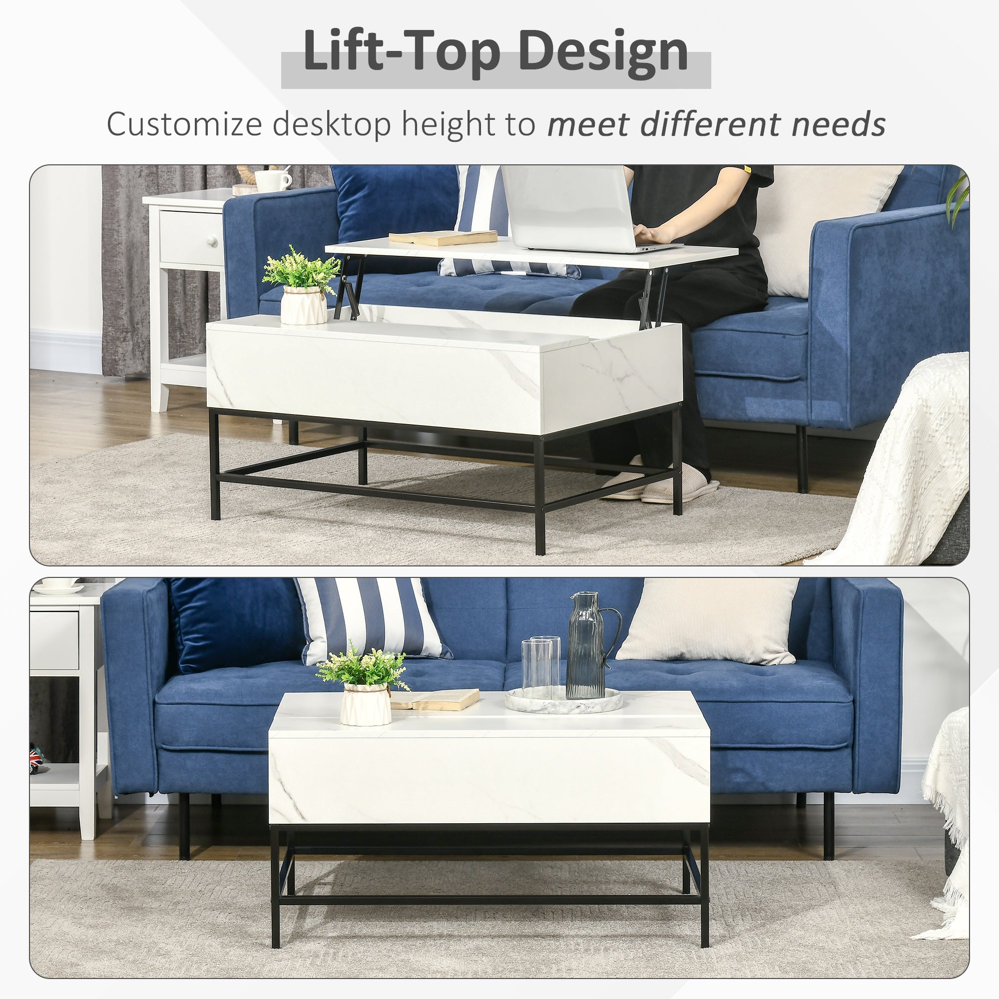 Modern Lift Top Coffee Table with Hidden Storage Compartment and Legs