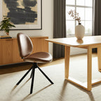 Brown and Black Faux Leather And Metal Dining Side Chair