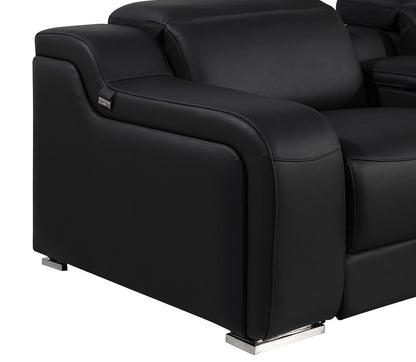 Black Italian Leather Power Reclining U Shaped Twelve Piece Corner Sectional With Console