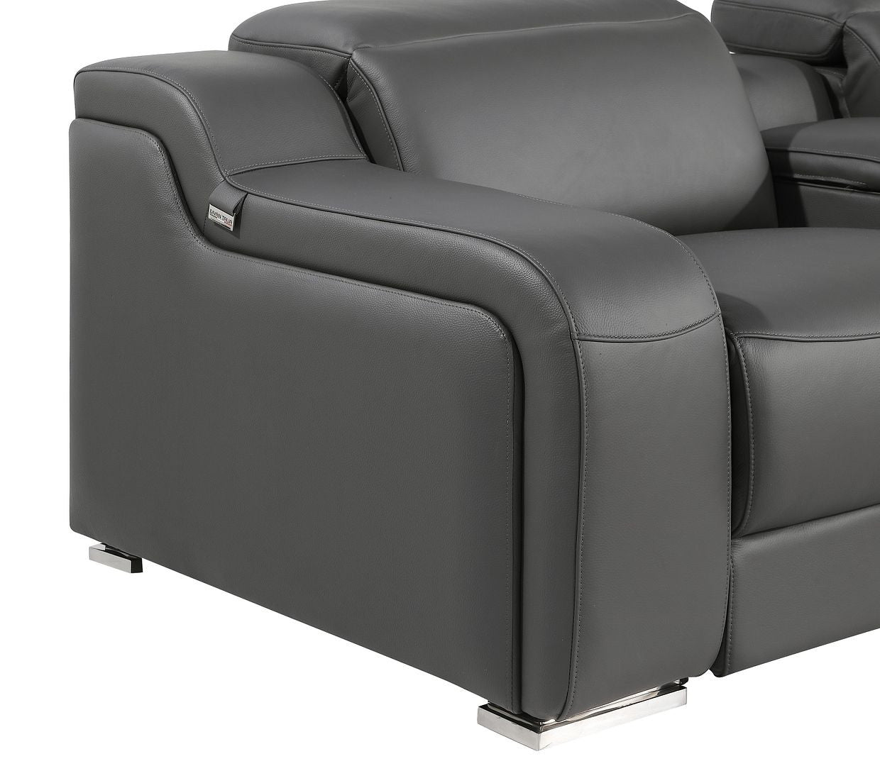 Dark Gray Italian Leather Power Reclining U Shaped Twelve Piece Corner Sectional With Console