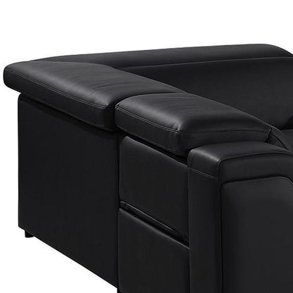 Black Italian Leather Power Reclining U Shaped Eight Piece Corner Sectional With Console