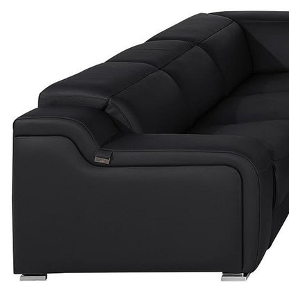 Black Italian Leather Power Reclining U Shaped Eight Piece Corner Sectional With Console