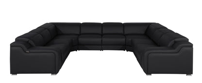 Black Italian Leather Power Reclining U Shaped Eight Piece Corner Sectional With Console