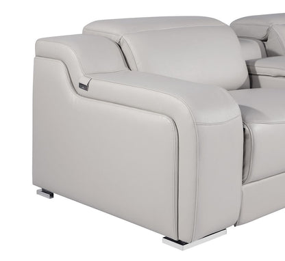Light Gray Italian Leather Power Reclining U Shaped Ten Piece Corner Sectional With Console
