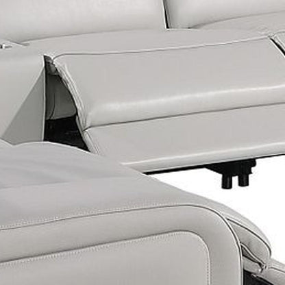 Light Gray Italian Leather Power Reclining U Shaped Ten Piece Corner Sectional With Console