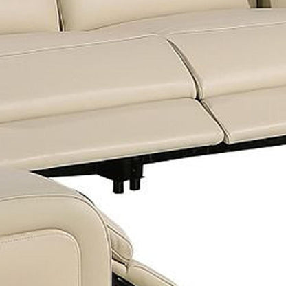 Beige Italian Leather Power Reclining U Shaped Ten Piece Corner Sectional With Console