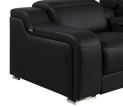 Black Italian Leather Power Reclining U Shaped Ten Piece Corner Sectional With Console