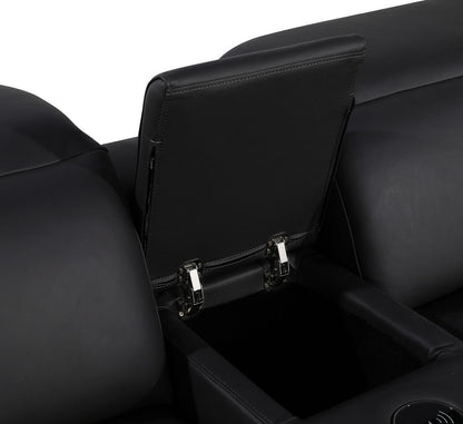 Black Italian Leather Power Reclining U Shaped Ten Piece Corner Sectional With Console