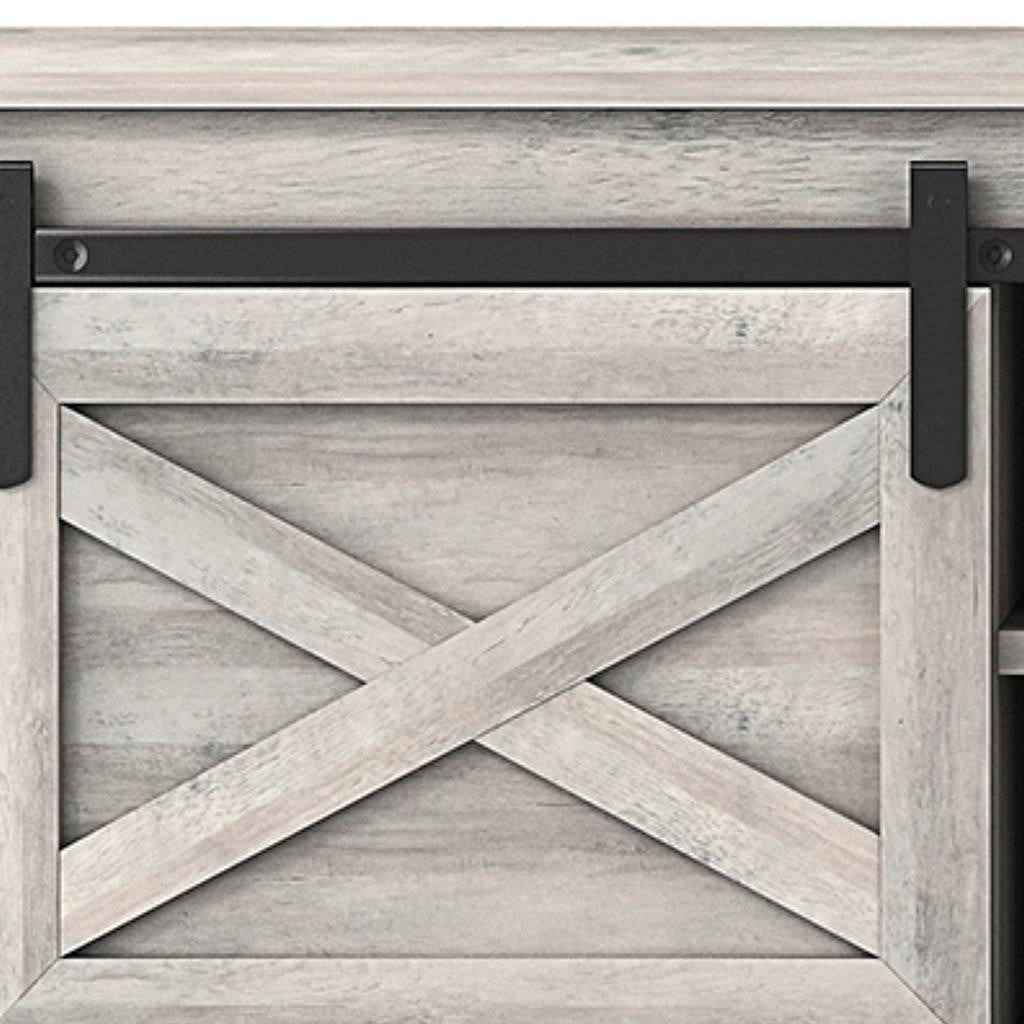 47" Gray And Black Wood And Faux Leather Storage Bench with Shelves