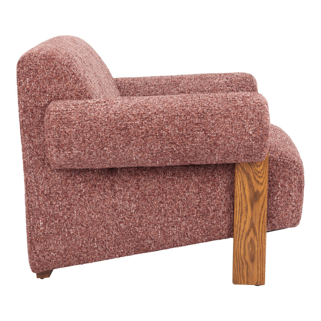 39" Copper And Brown Woven Upholstery And Solid Wood Arm Chair